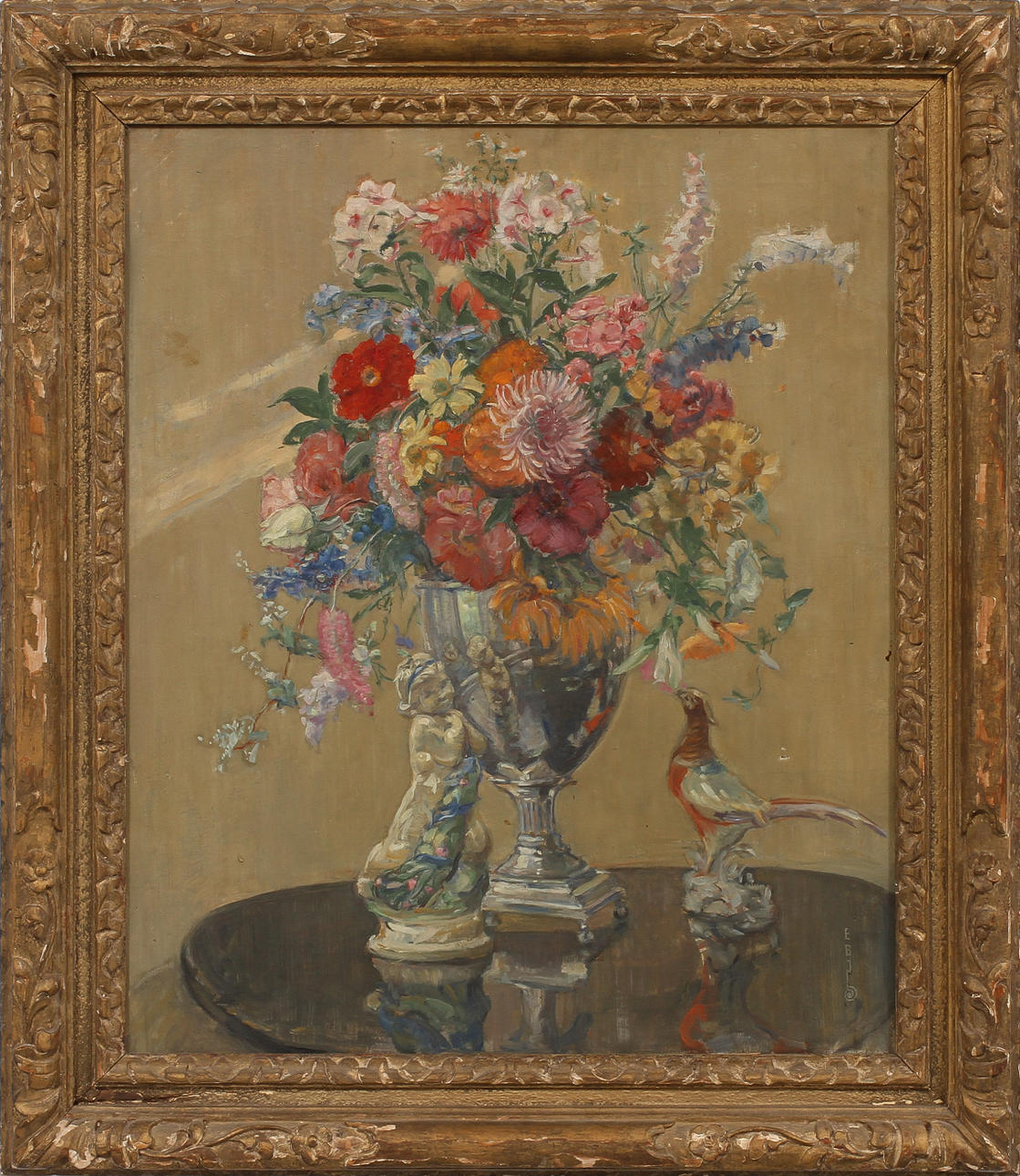 ESTHER BOROUGH JOHNSON. Blomsterstilleben, olja på duk, signerad, 1900-talets tidigare hälft.