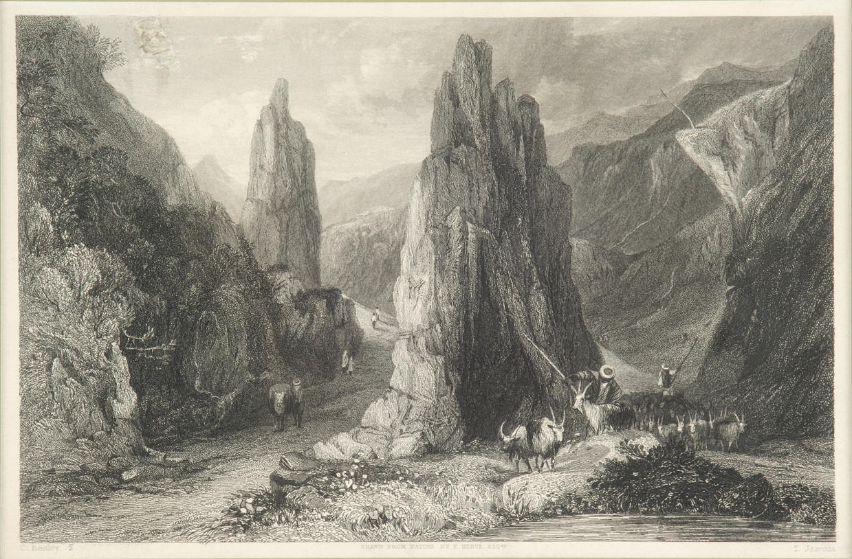 THOMAS JEAVONS. ”STÅL GRAVYR BALKAN BERGEN”. Signerad. Omkring 1870, inramad i en passe-partout.