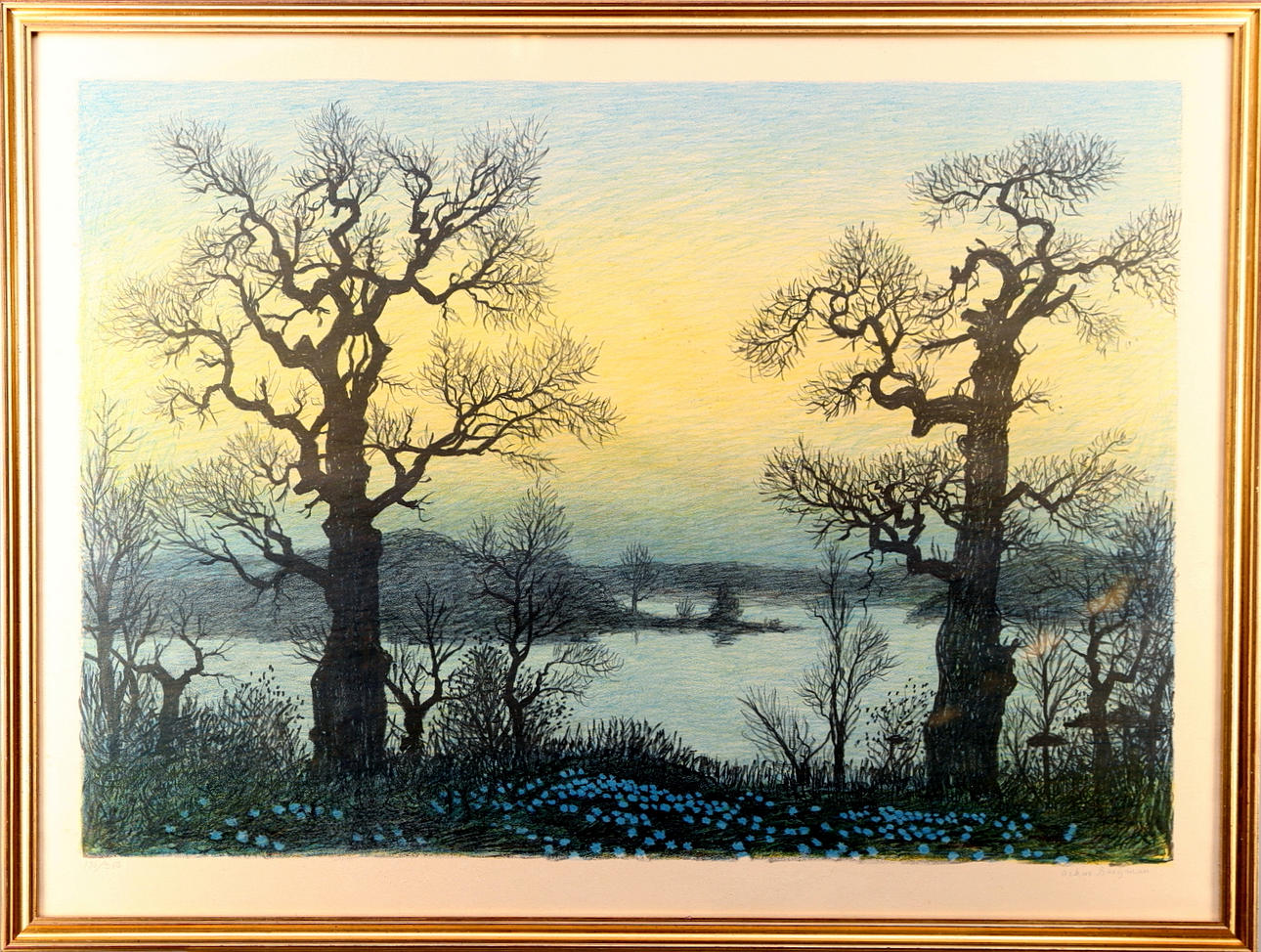 OSKAR BERGMAN. Färglitografi "Majkväll", signerad, numrerad 136/250.