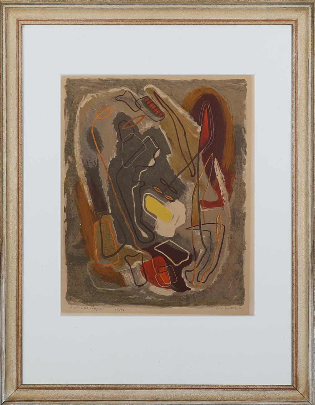 NILS WEDEL. Färglitografi, "Rytmiskt lekfull" signerad, numrerad 14/50 samt daterad -46.