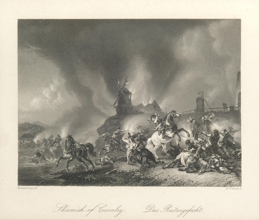 WOUVERMAN. ”STÅL GRAVYR RYTTARSTRIDEN”. original 19 1800-talet, inramad i en passe-partout.