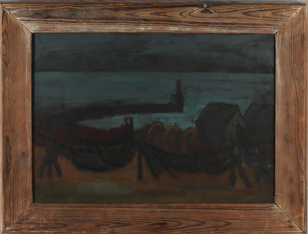 KURT ULLBERGER. Fiskebodar och nät, olja på duk, signerad och daterad.