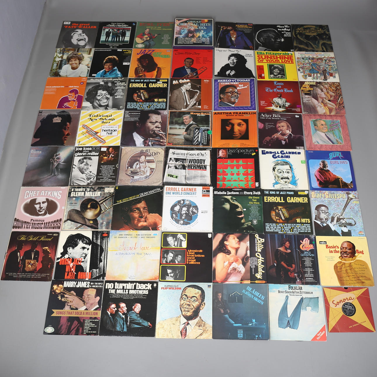 PARTI LP-SKIVOR, 54 st, bl a Burl Ives, Oscar Peterson, 'Fats Waller'.