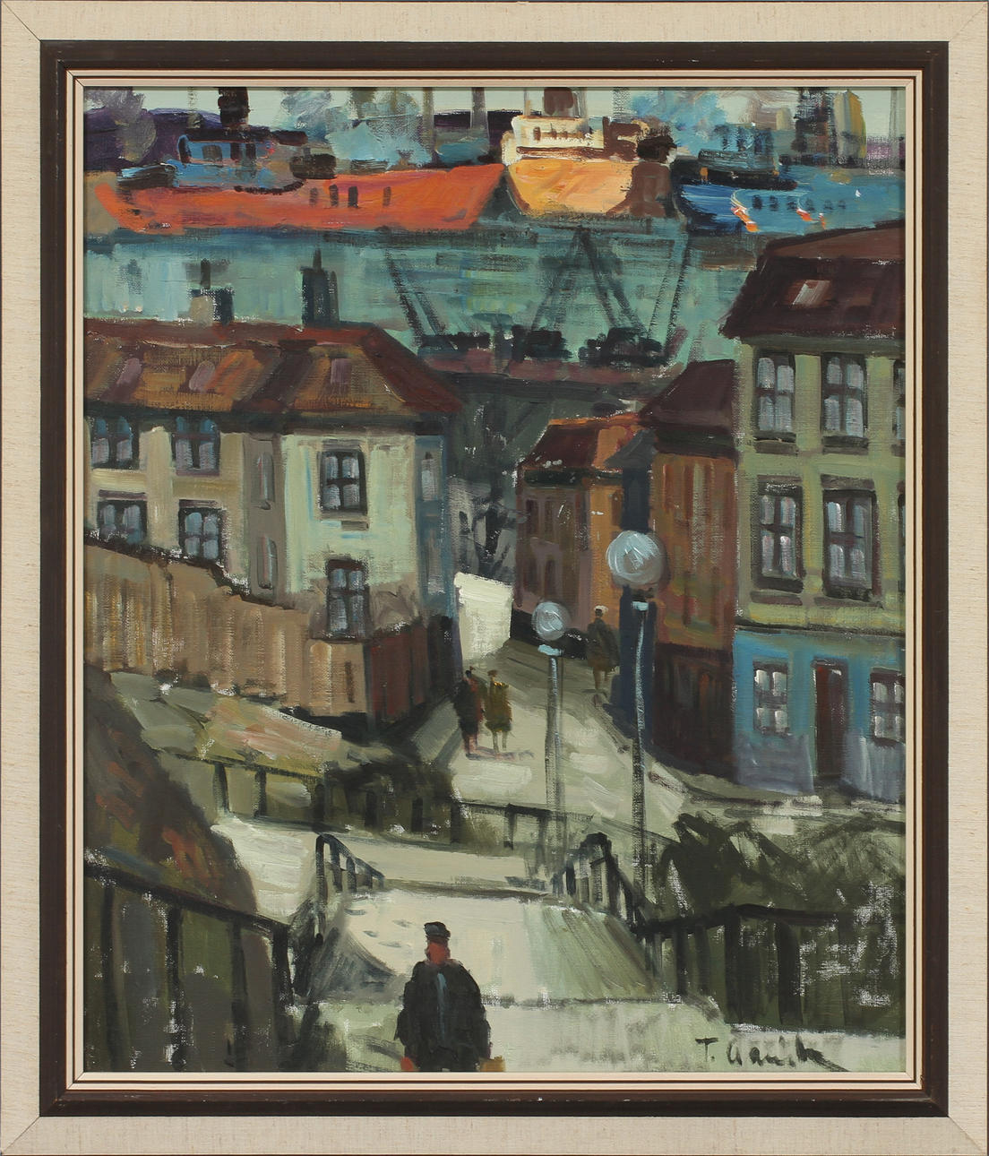 TAGE GAVIK. "Klamparegatan", olja på duk, signerad.