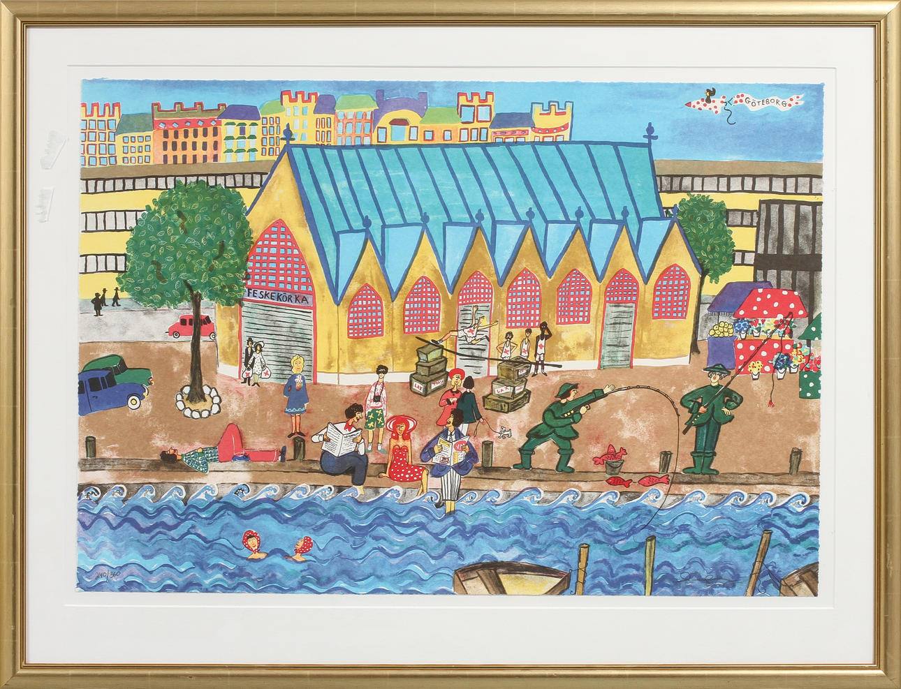 MARIKA LANG. "Feskekörka", färglitografi, signerad och numrerad 240/360.