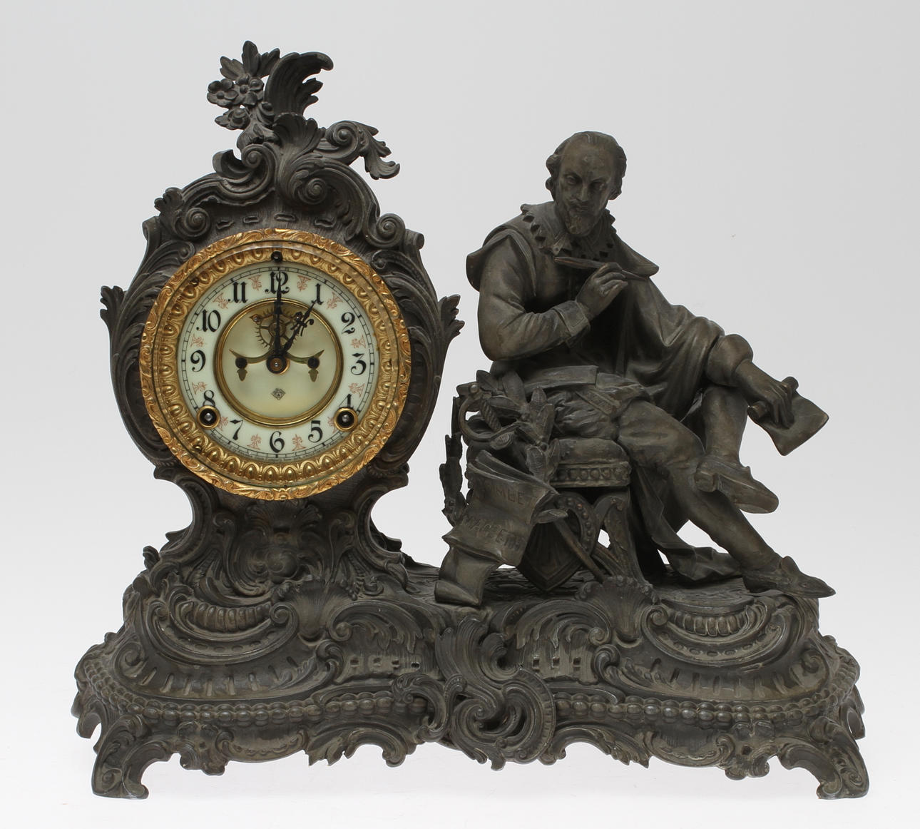 BORDSUR, metall, nyrokokostil, Ansonia Clock Co. New York, 1900-tal.