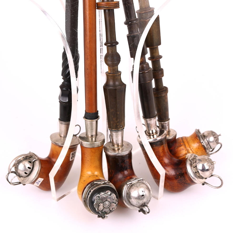 LONG PIPES 5 pcs, silver frames 1800s / 1900s.