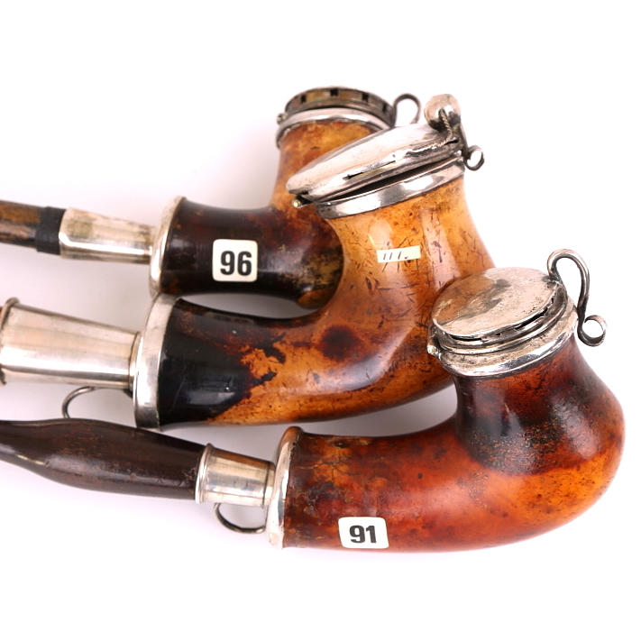 LÅNGPIPOR 3 st, 1800-tal, silverinfattade.