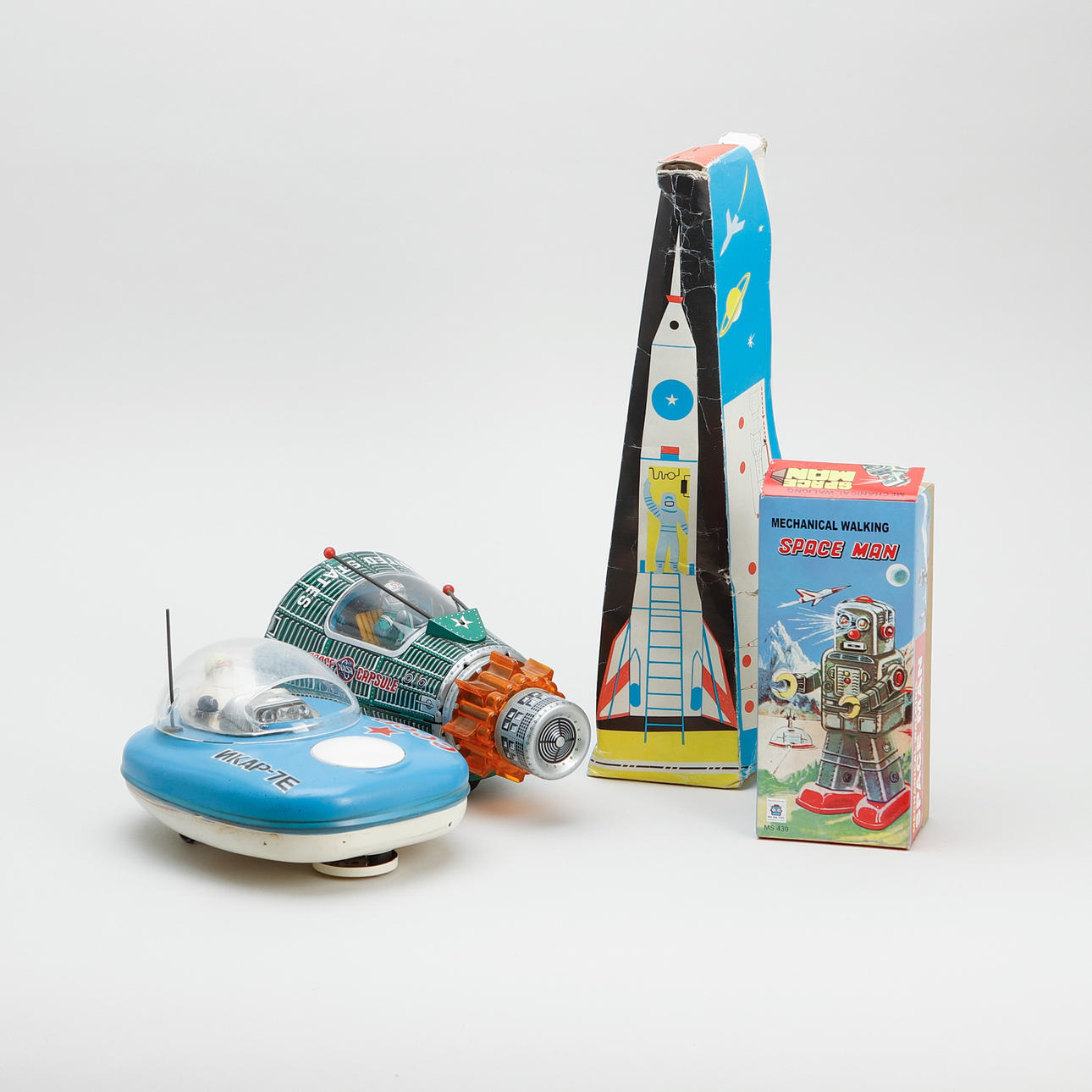 SPACE TOYS, 4 pcs., tin, 1900s.