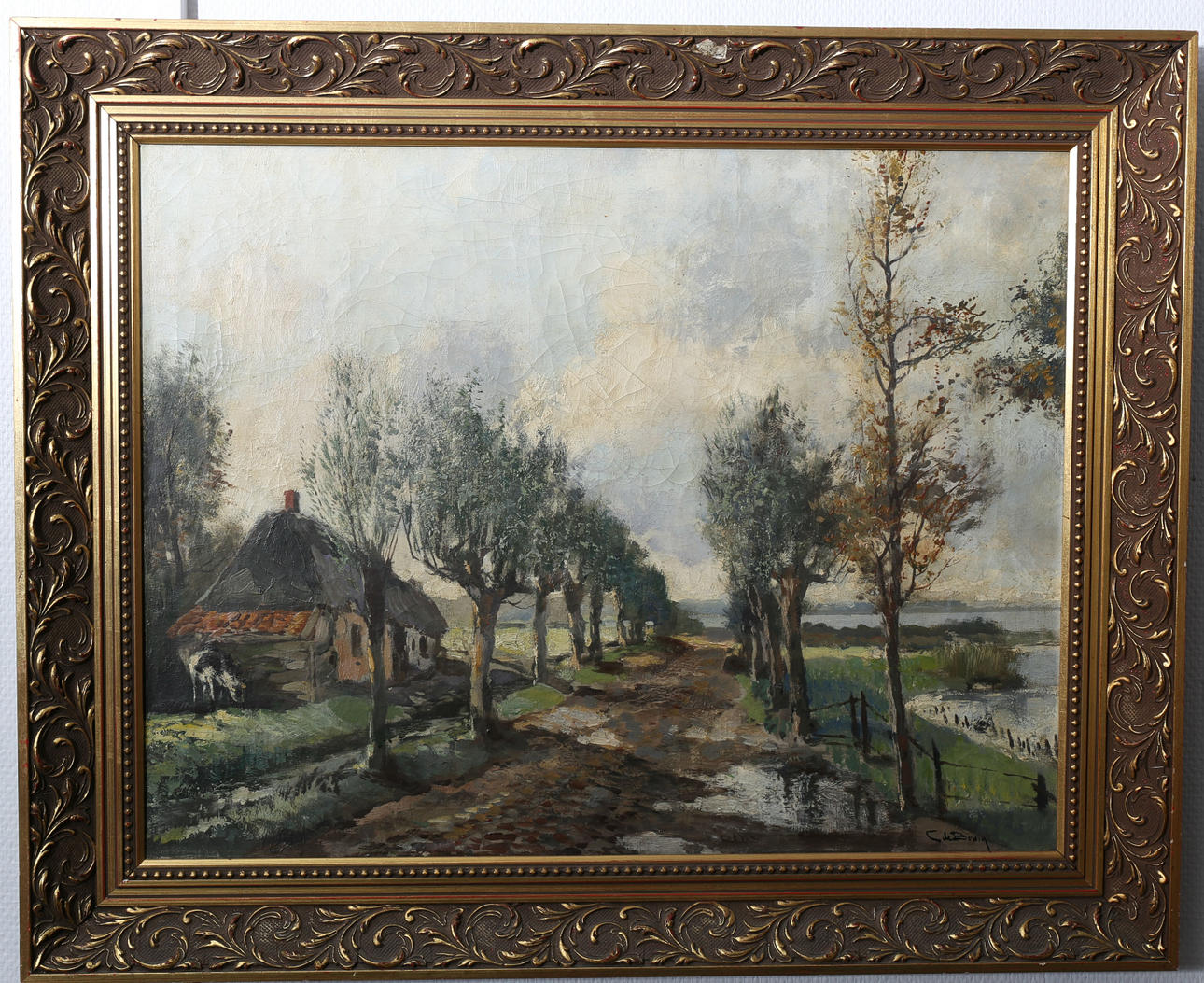 CORNELIS DE BRUIN. Olja på duk, Allé vid landsväg, signerad C de Bruin.