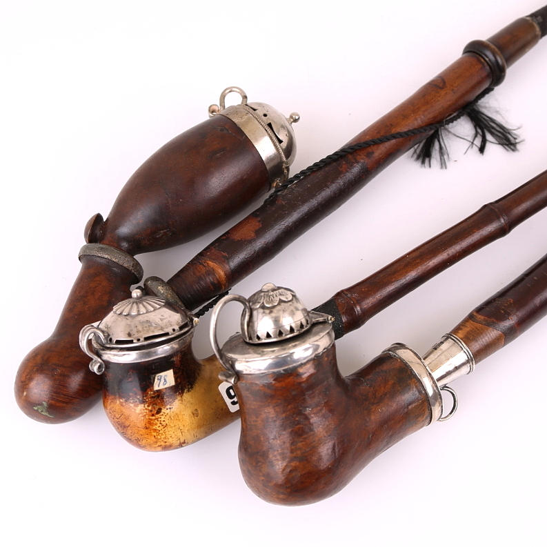 LÅNGPIPOR 3 st, 1800-tal, silverinfattade.