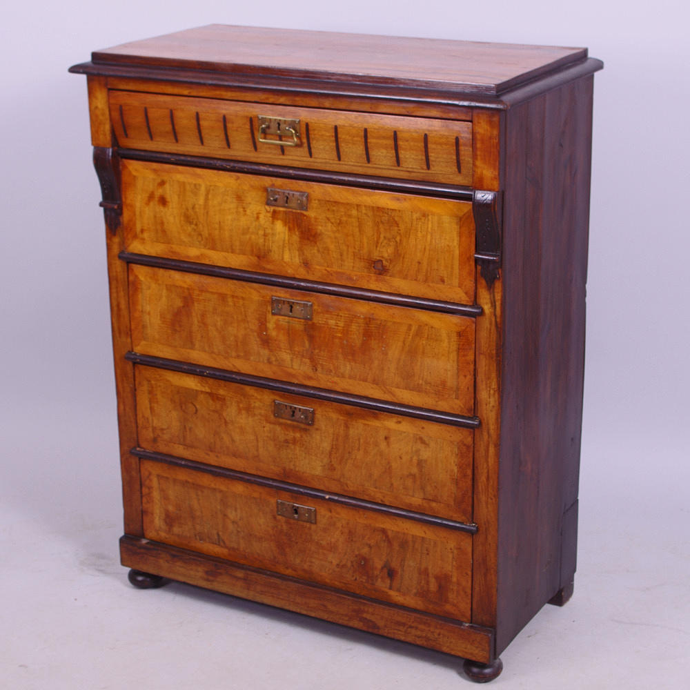 BYRÅ, 5-lådig, mahogny/fur, nyrenässans.