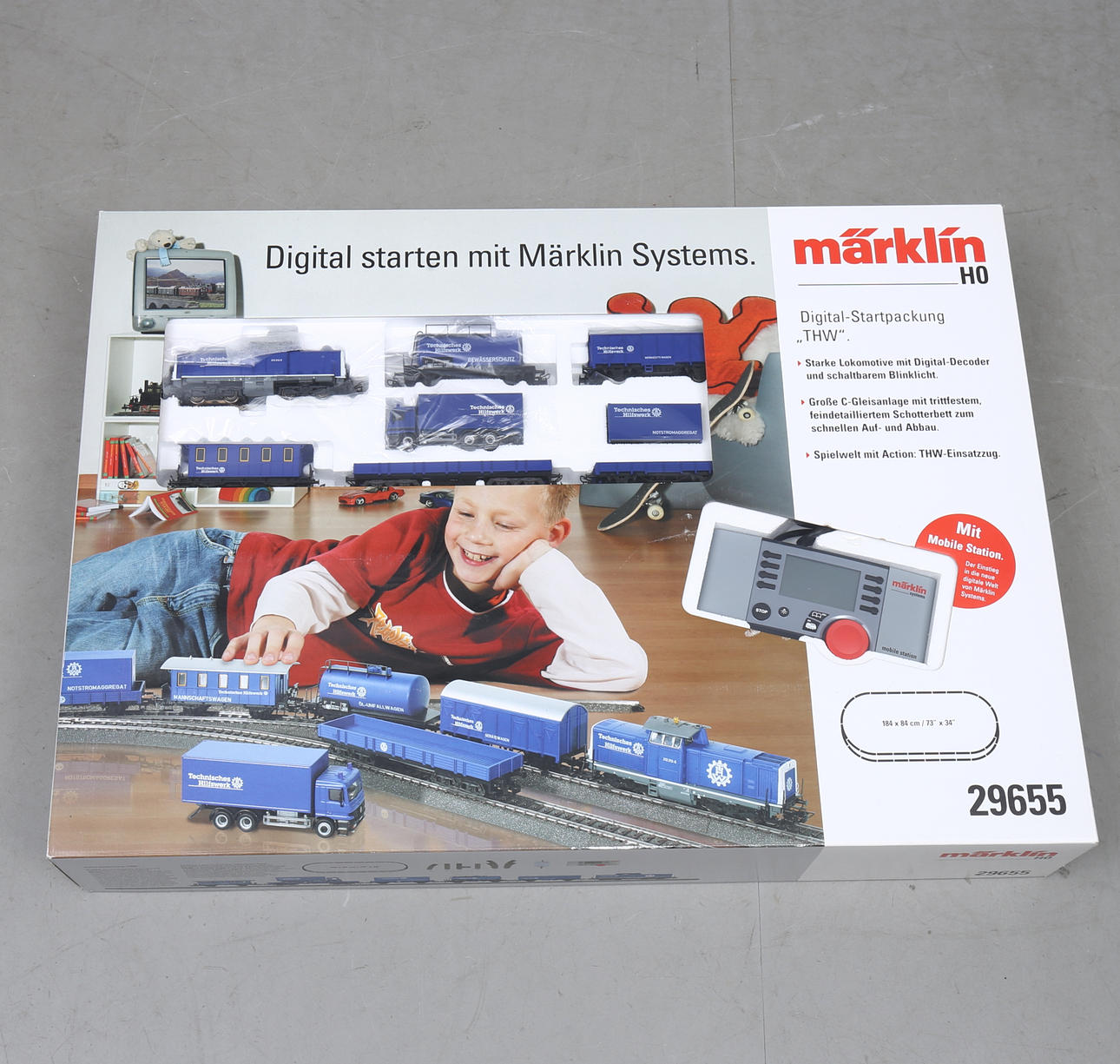 MÄRKLIN 29655 digital starter set. THW trains, c-rails and Mobile Station.
