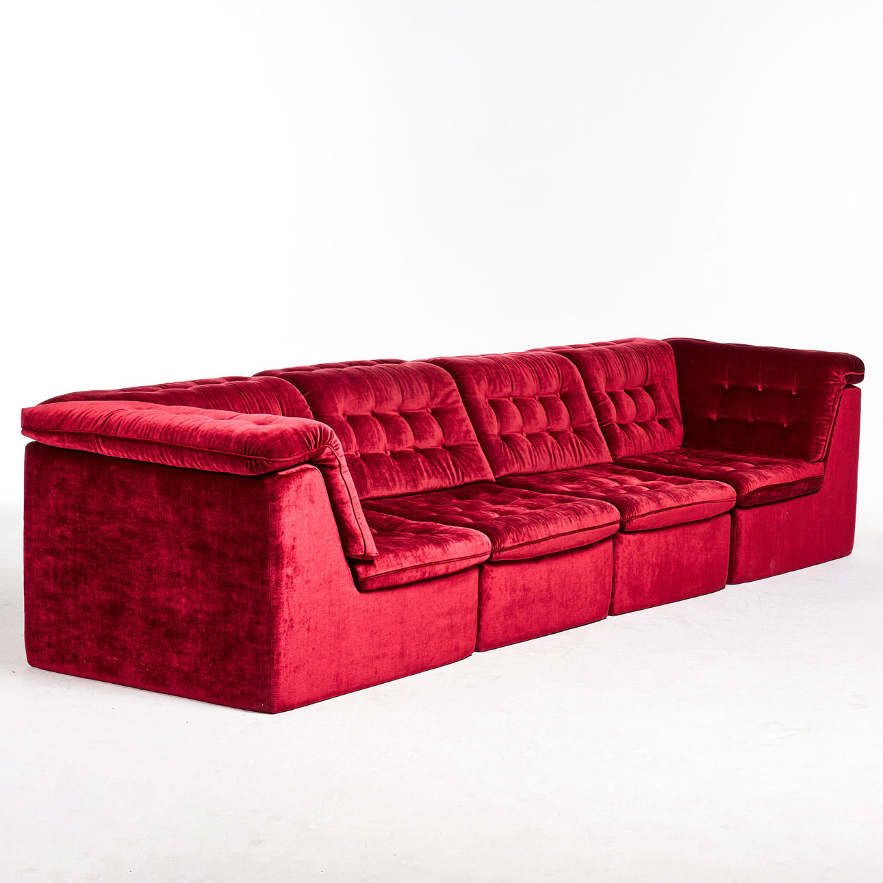 MODUL SOFA, 1960s/70s, red velvet, deep stapled.