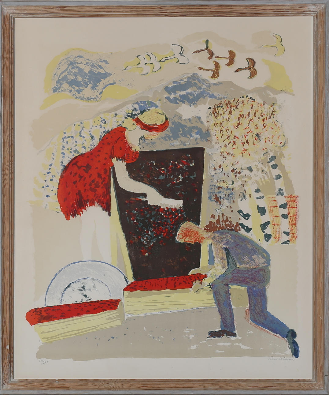 SVEN ERIXSON. Lingonrensning, färglitografi nr 14/260, signerad.