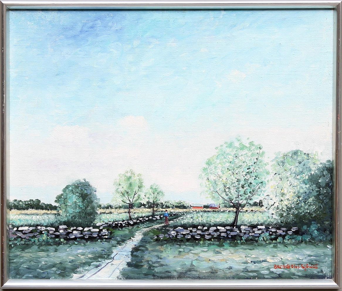 BERNDT OLOF SJÖWALL. "Landskapsmotiv, Öland". Olja på duk. Signerad.