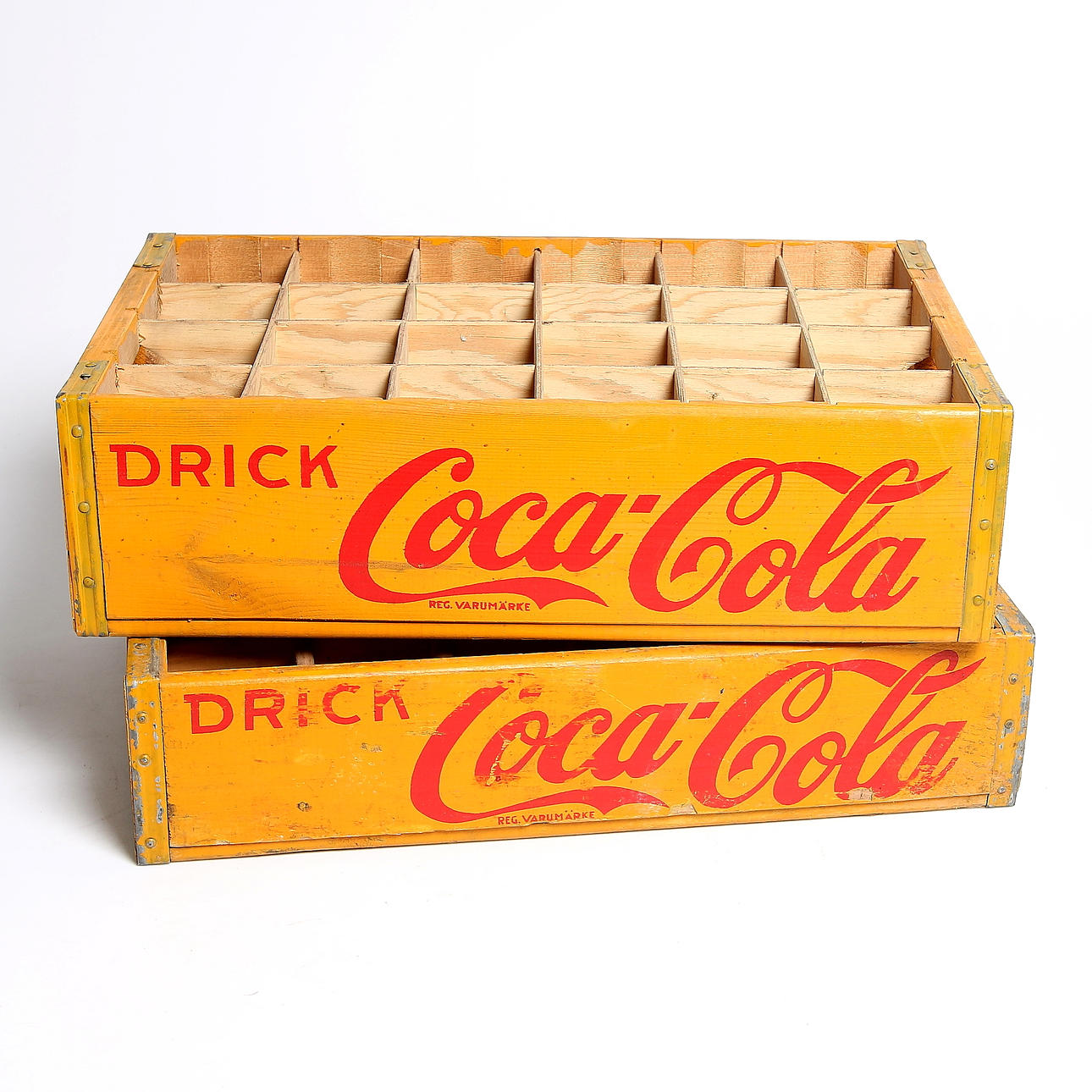 LÄSKBACKAR, 2 st, trä, Coca Cola, Coca Cola-fabriken, Sundsvall. 1962.