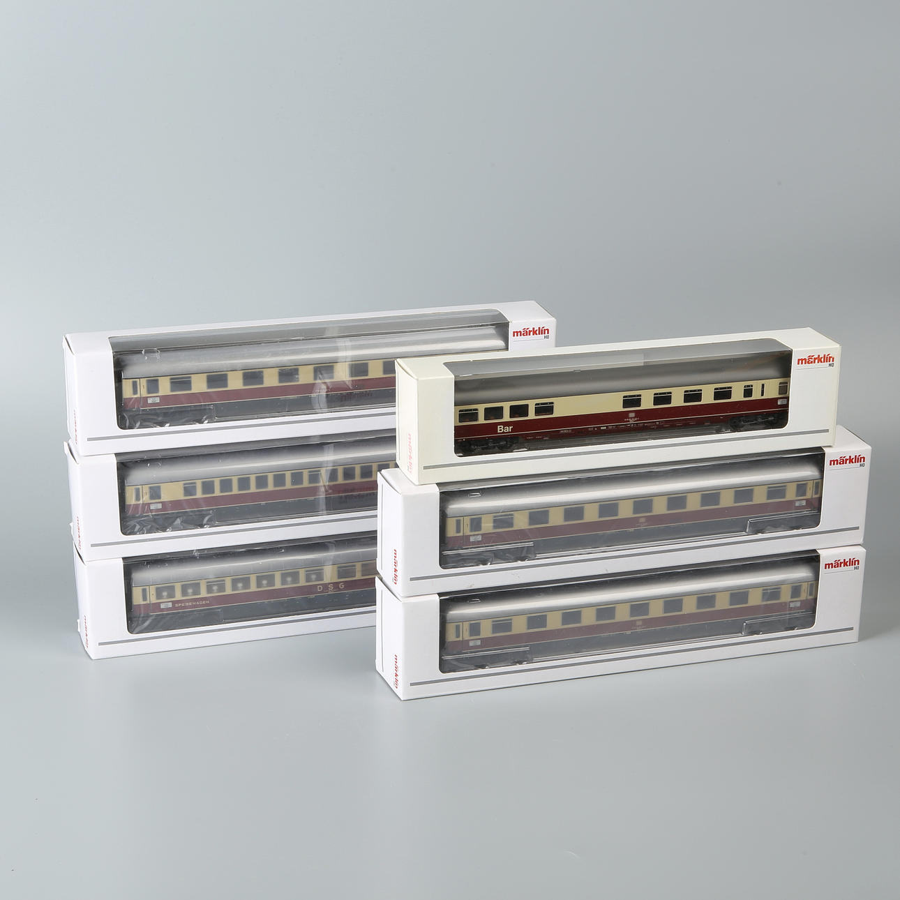 MÄRKLIN TEE-vagnar, 6 stycken i originalförpackningar.