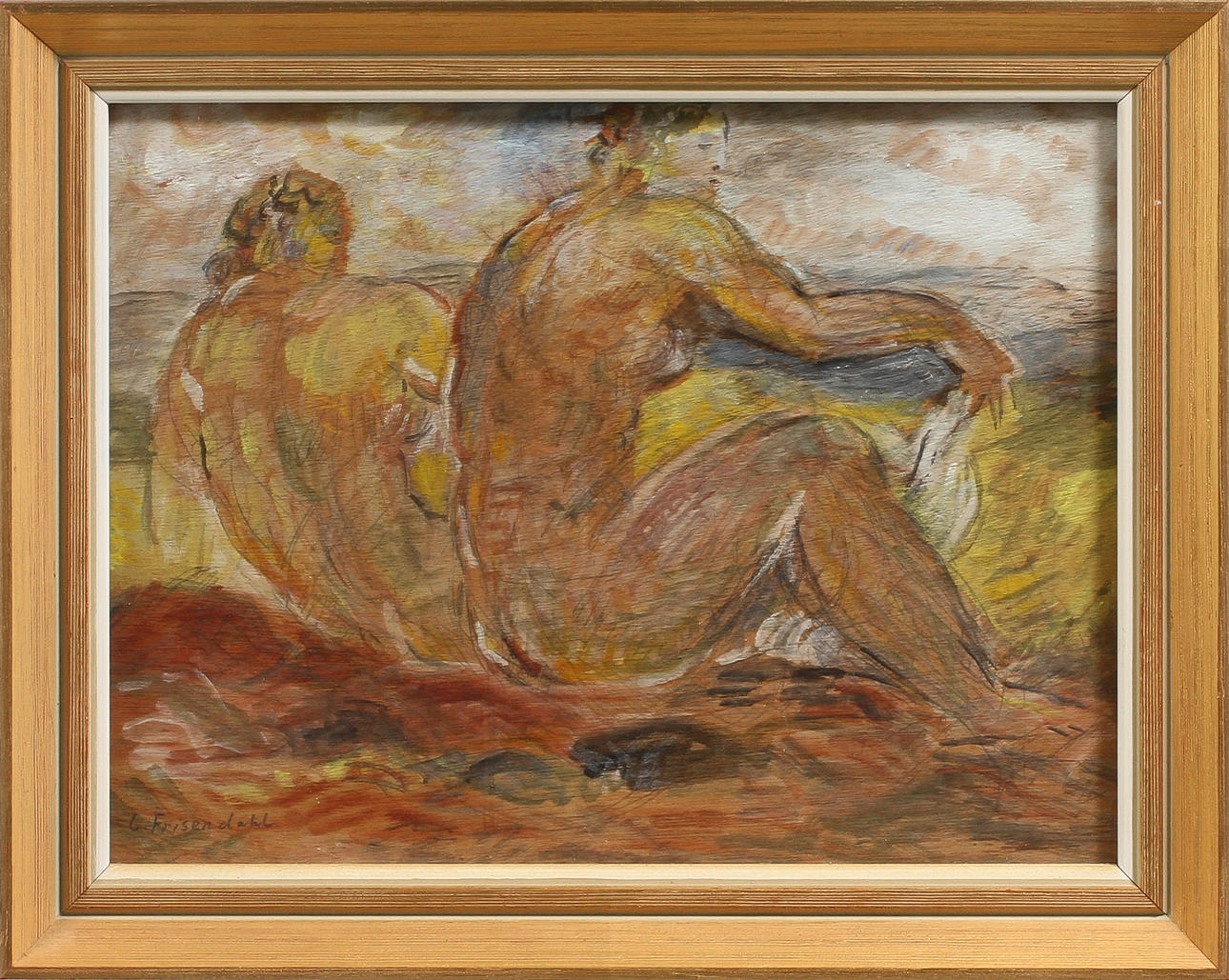 CARL FRISENDAHL. Solbadare. Akvarell och blyerts på pannå, signerad.