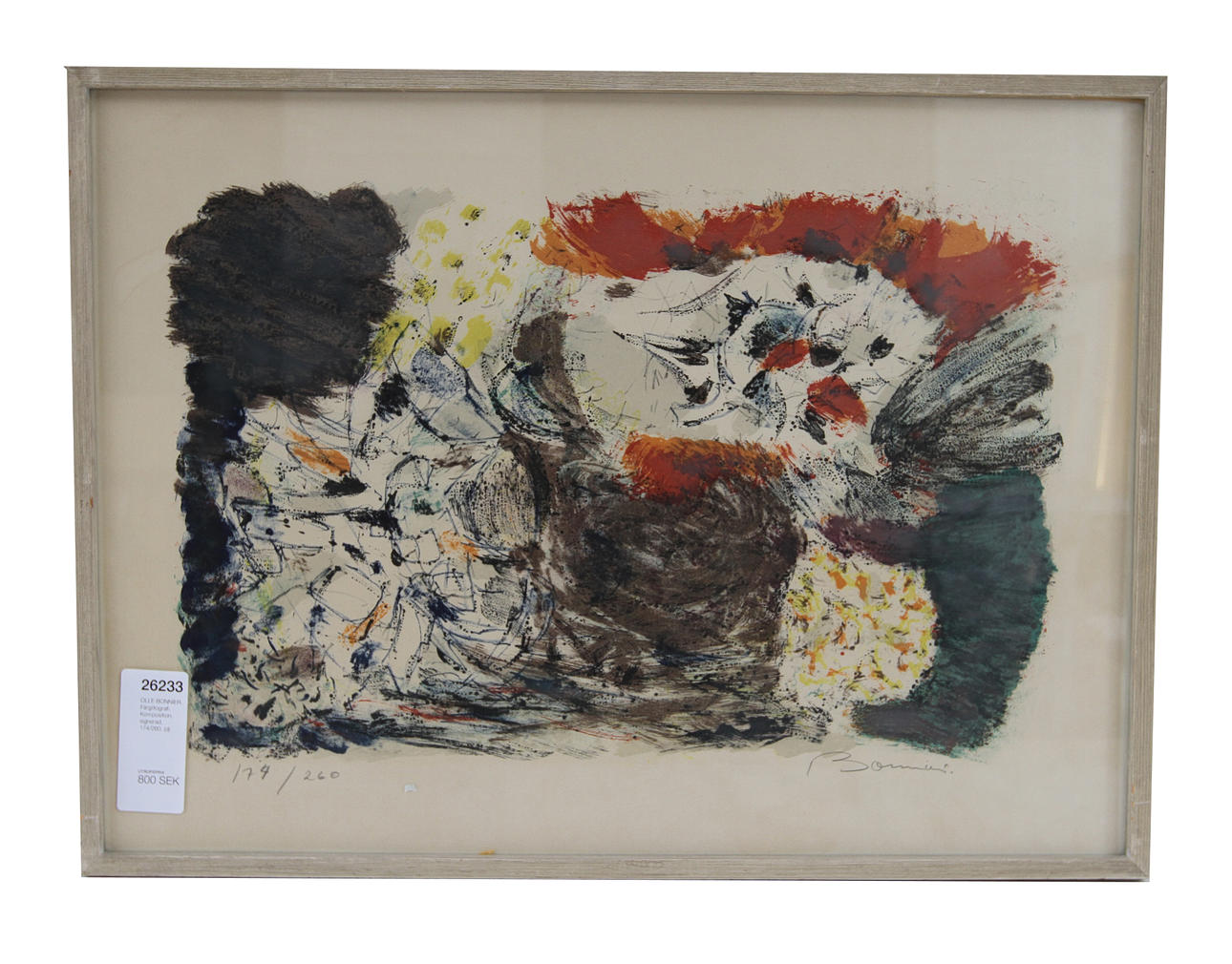 OLLE BONNIER. Färglitografi. Komposition, signerad, 174/260.