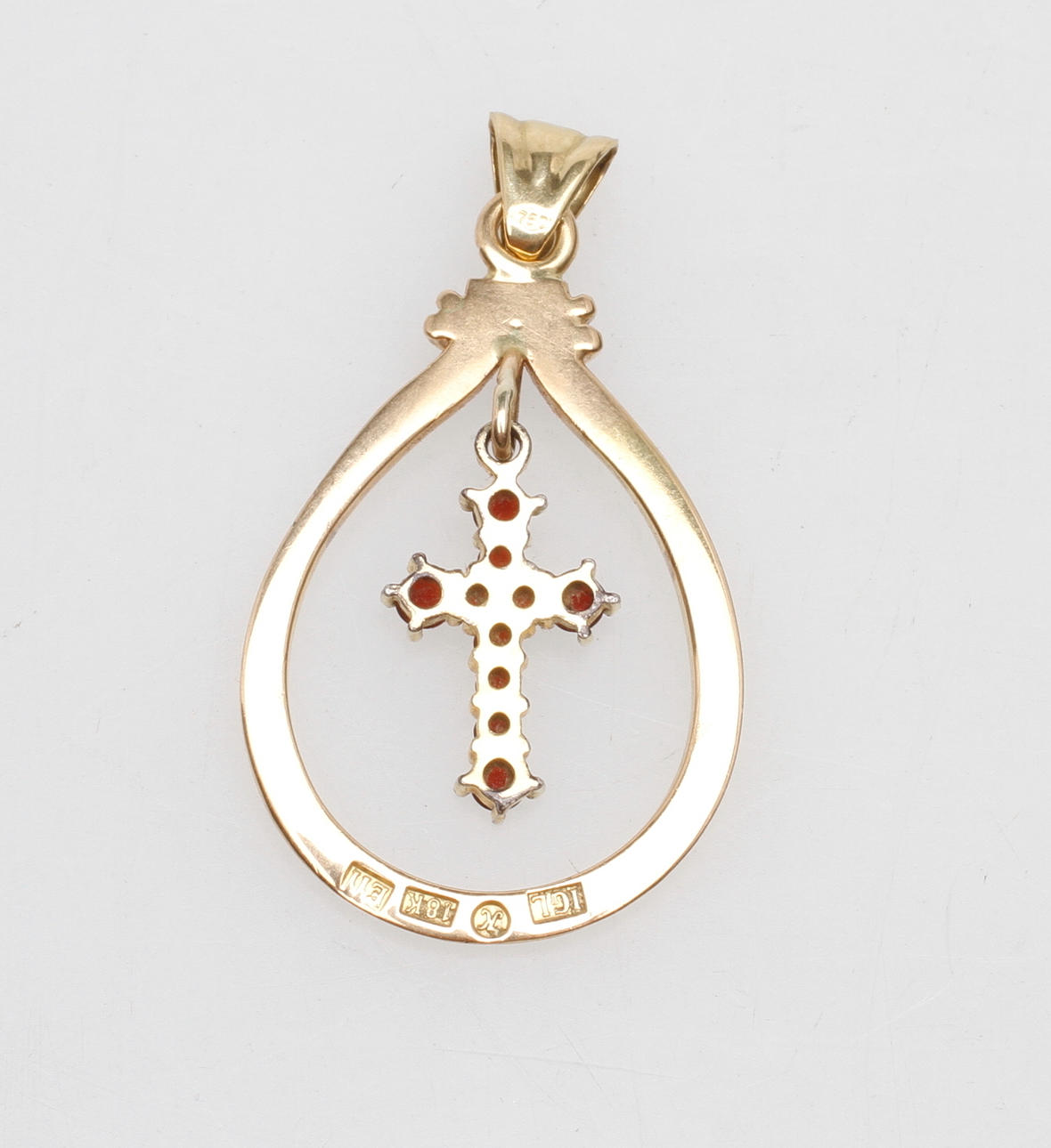 HÄNGE, 18k guld samt GRANATKORS, ej guld, total vikt ca 5,2 gr.