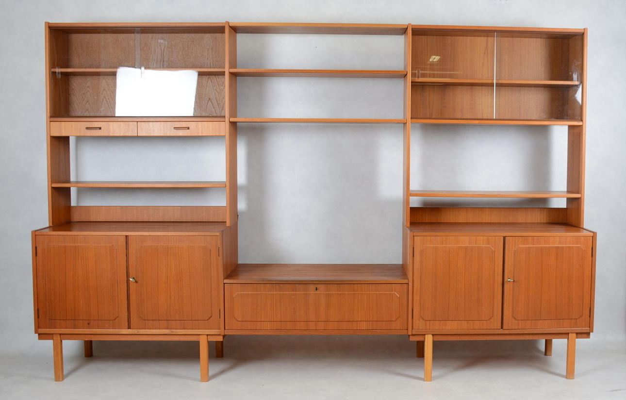 BOKHYLLA MED VITRINDEL, teak, delar, 3, 1960/70-tal.