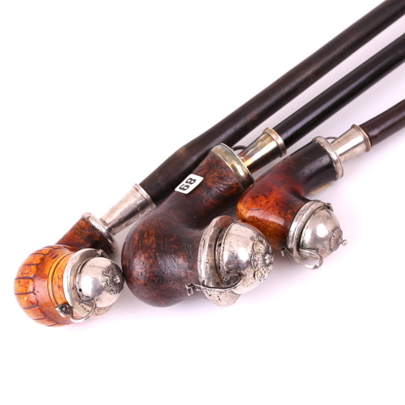 LÅNGPIPOR 3 st, 1800-tal, silverinfattade.