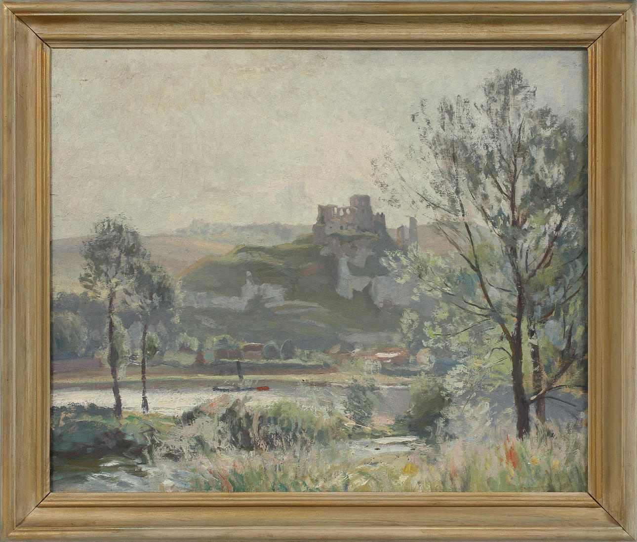 GUSTAVE ALBERT (1866-1905). "Le château Gaillard aux Andelys près de Seine" Olja på duk.
