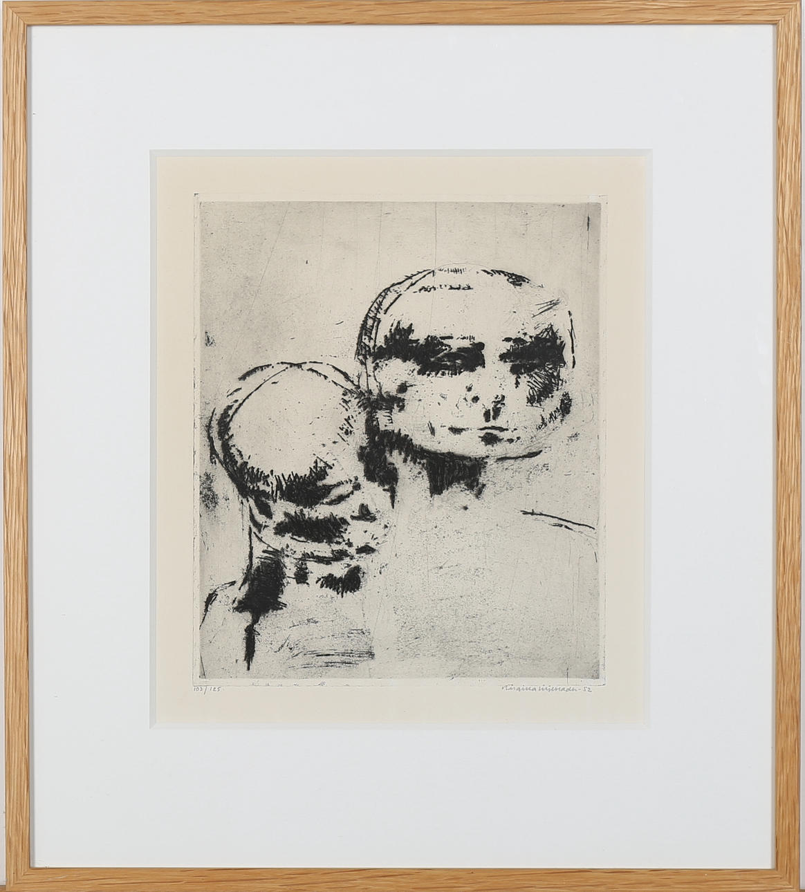 BIRGITTA LILJEBLADH. Etsning, "Huvud" numrerad 103/125, signerad samt daterad -52.
