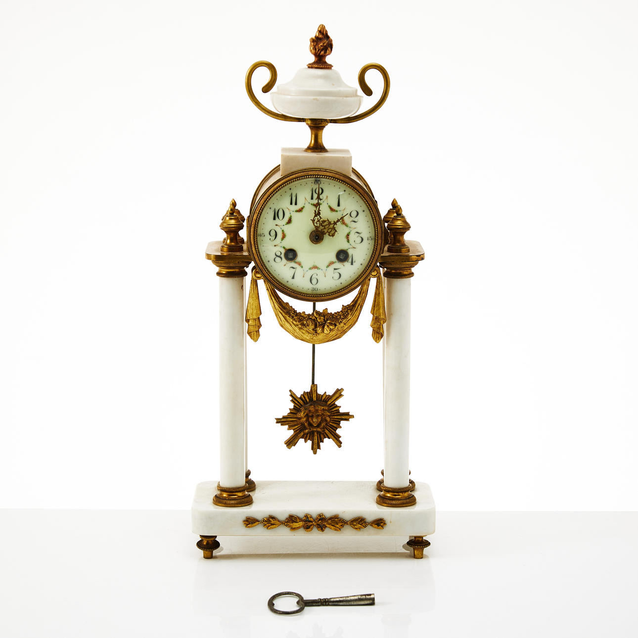 TABLE PENDULUM, empire style, marked JUST, 1900s, dial with Arabic numerals.