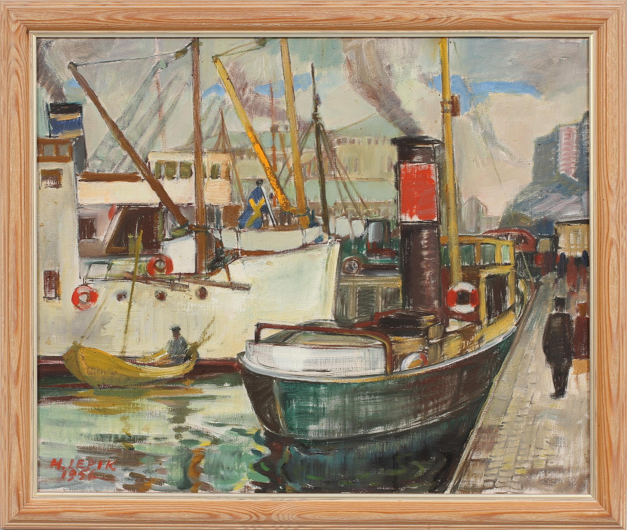 HUGO LEPIK. Hamnbild, olja på duk, signerad 1956.