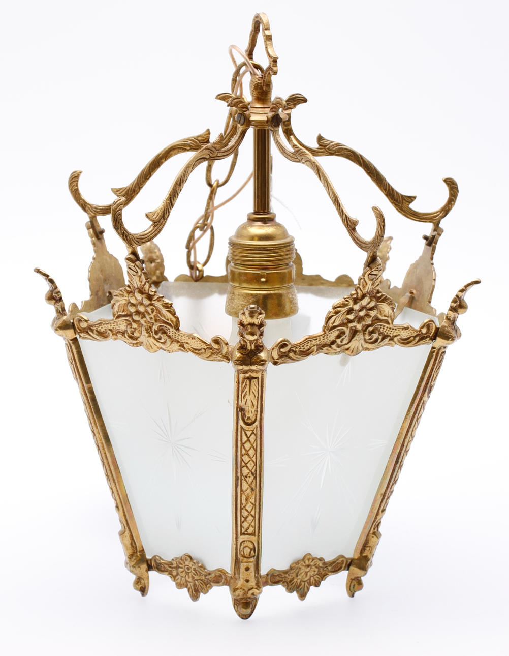 TAKLAMPA, mässing och glas, 1900-tal.