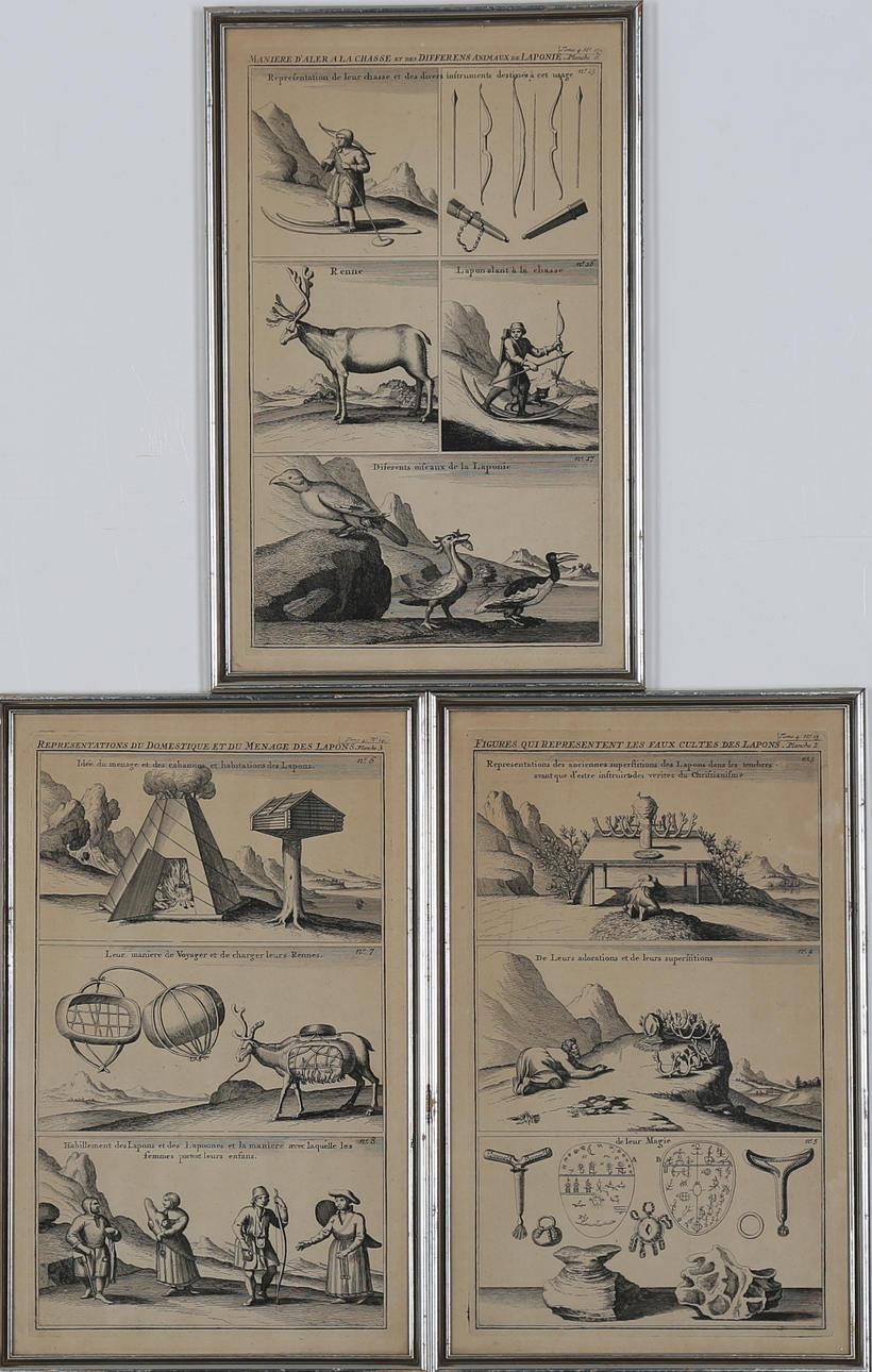 HENRI ABRAHAM CHATELAIN. EFTER. Kopparstick, 3 st, motiv från Lappland, ur Atlas Historique 1710.