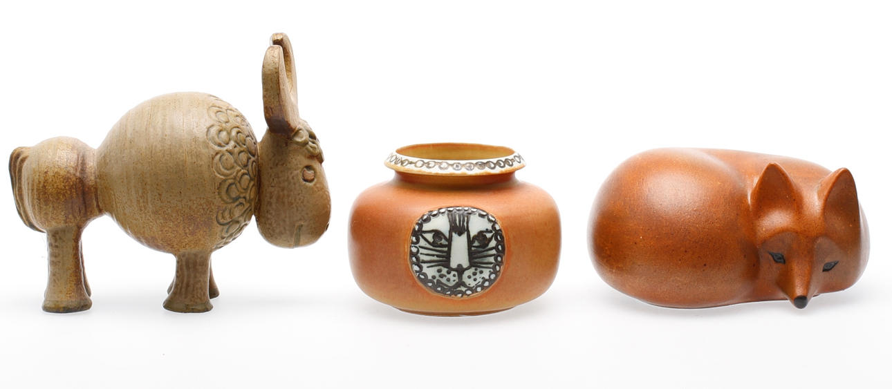 KERAMIKFÖREMÅL, 3 delar, stengods, Lisa Larson, Gustavsberg.