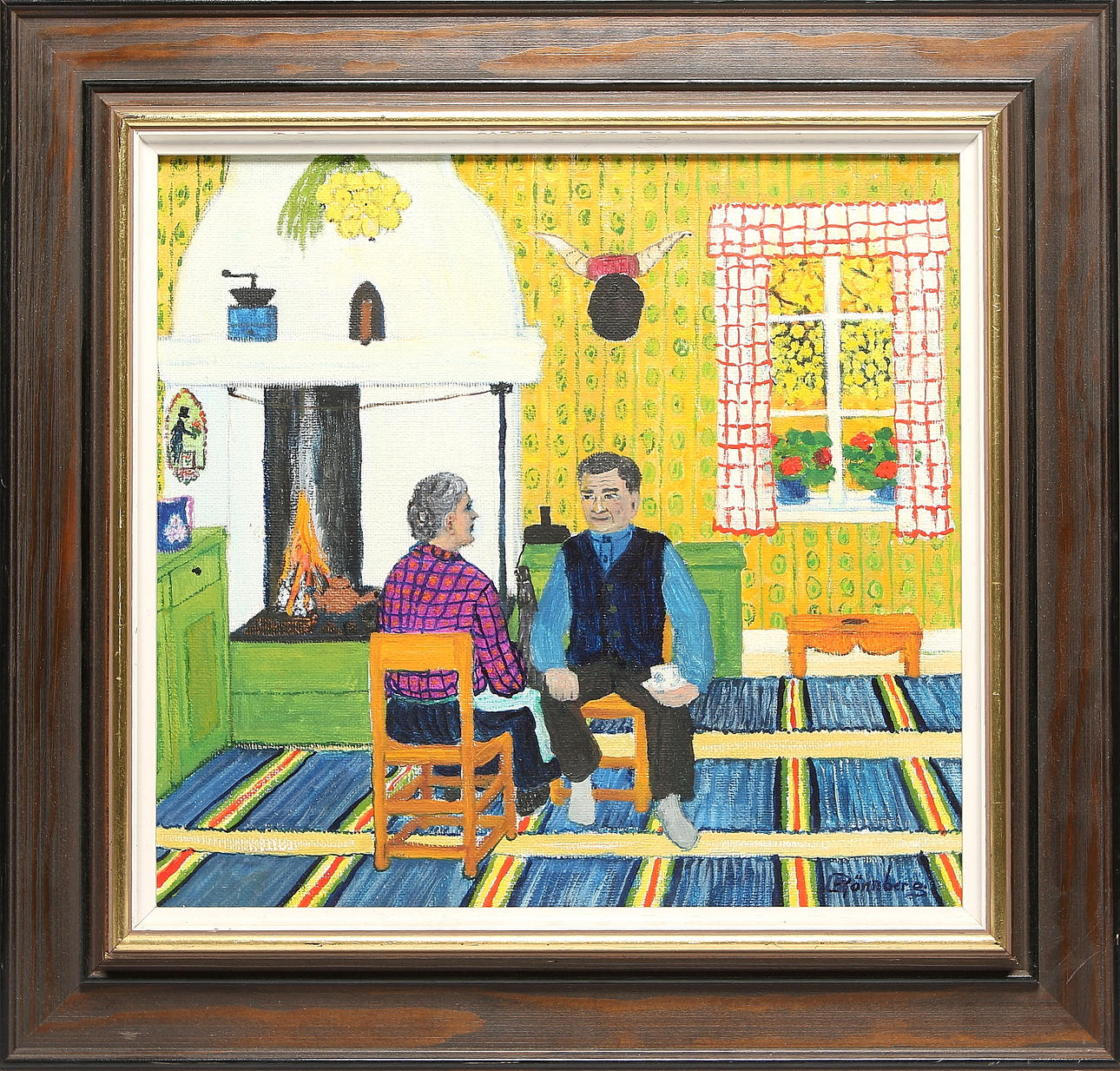 BEDA RÖNNBERG. "En stund i spiselvrån", olja på duk, signerad.