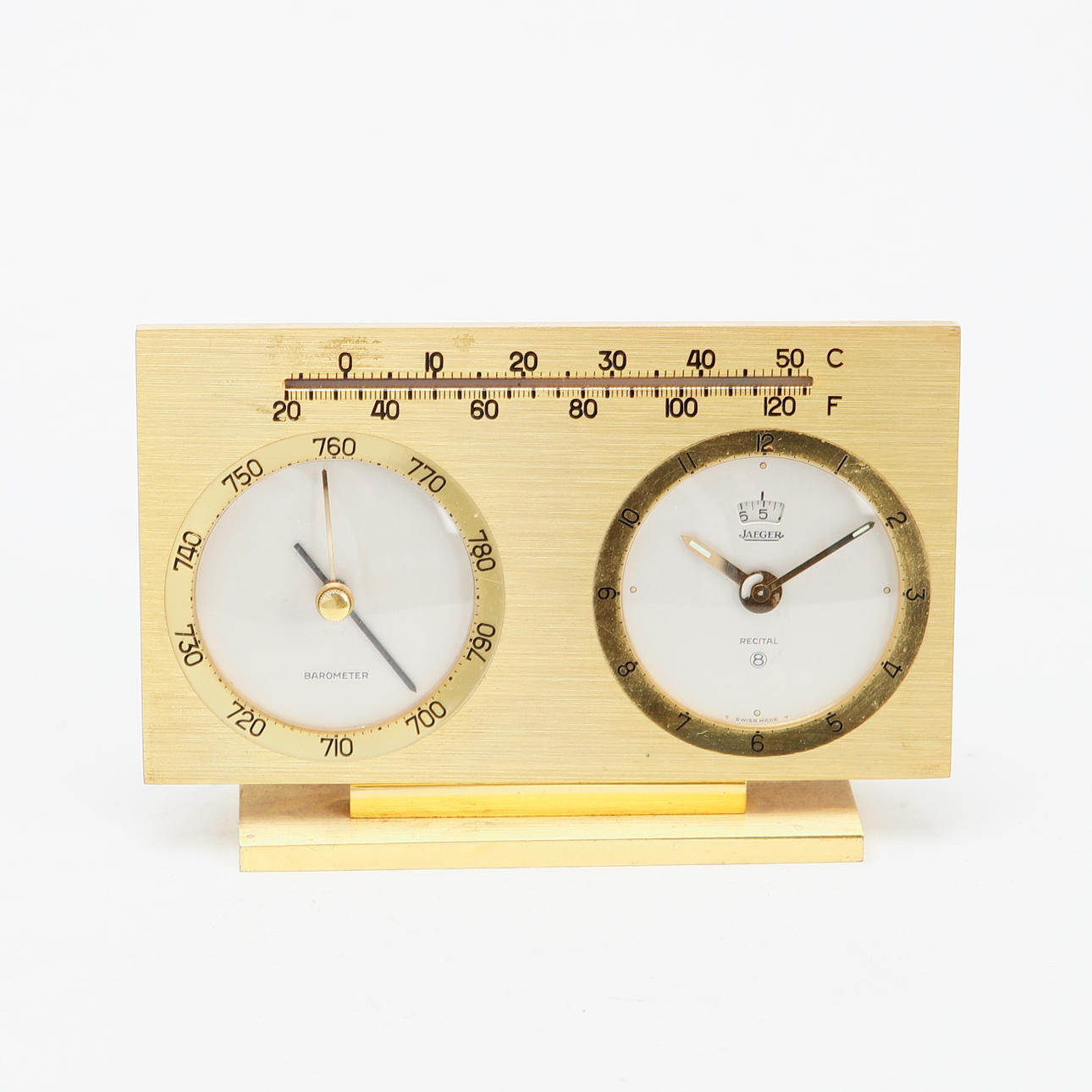 ALARM CLOCK with BAROMETER and THERMOMETER, Jaeger-Le Colutre, 1960s/70s.
