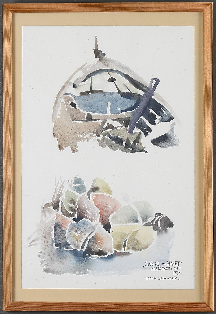 CLARA SALANDER. "Studier vid havet, Harrström", akvarell, signerad och daterad juni 1978.