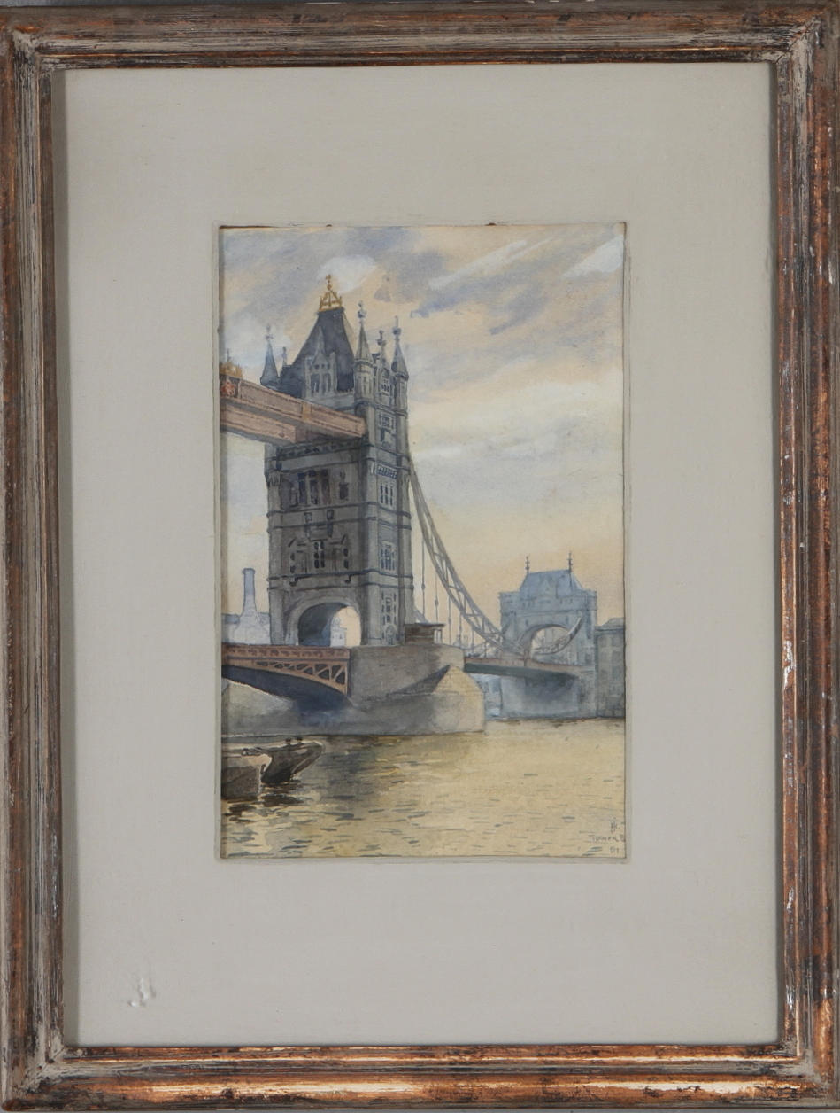JOHN HEDÆUS. Tower Bridge, akvarell, monogramsignerad.