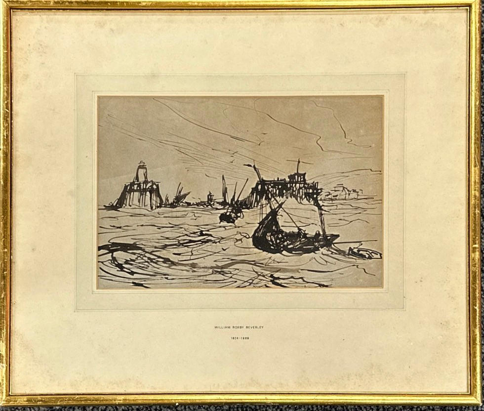 WILLIAM ROXBY BEVERLEY. BLÄCK SKISS MARINMÅLNING.