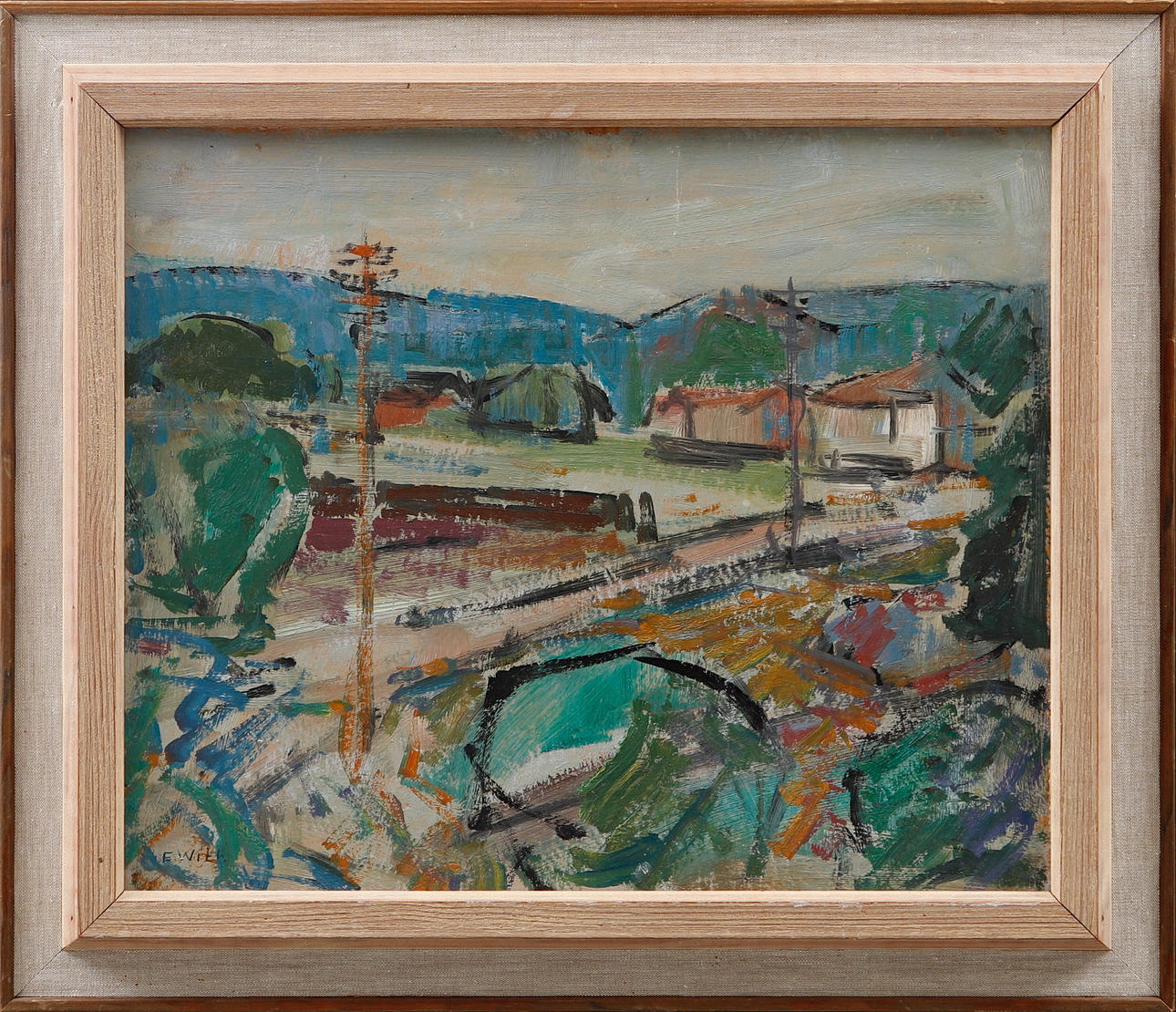 ERIC WITH. Landscape, oil on cardboard, signed.