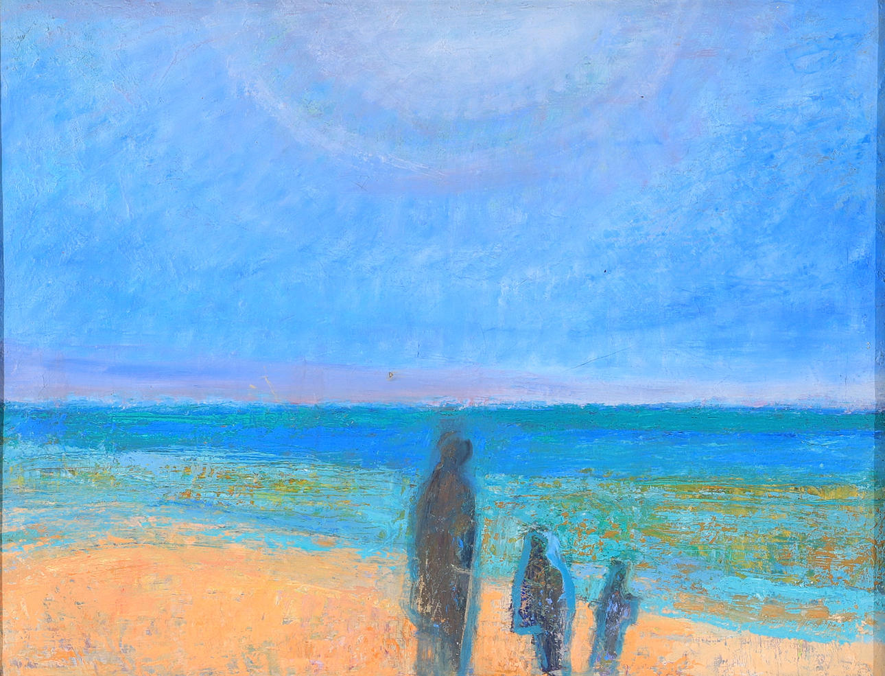 ELSE JENSEN. Figures on the beach, oil on canvas, signed.