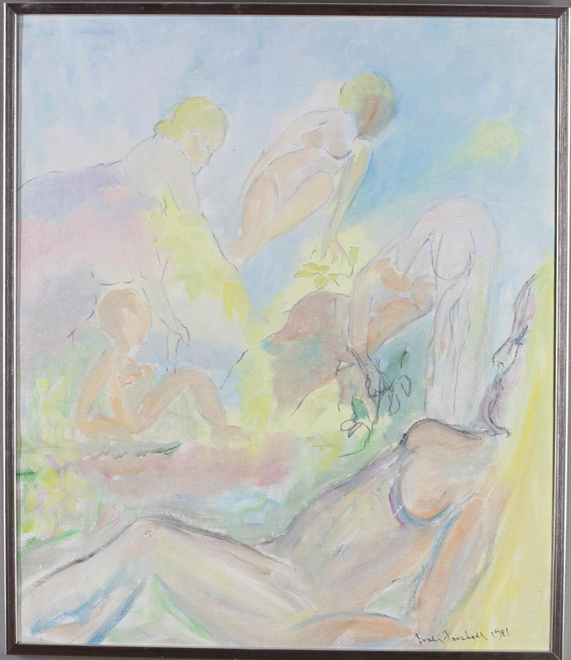 BALI FRISTEDT. "Fantasi o verklighet i kärlek", olja på duk, signerad samt daterad 1981.