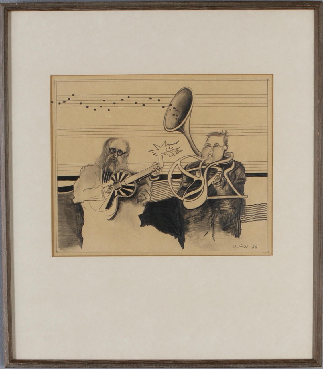 ULF WAHLBERG. "Konsert", teckning, blyerts, signerad samt daterad -66.