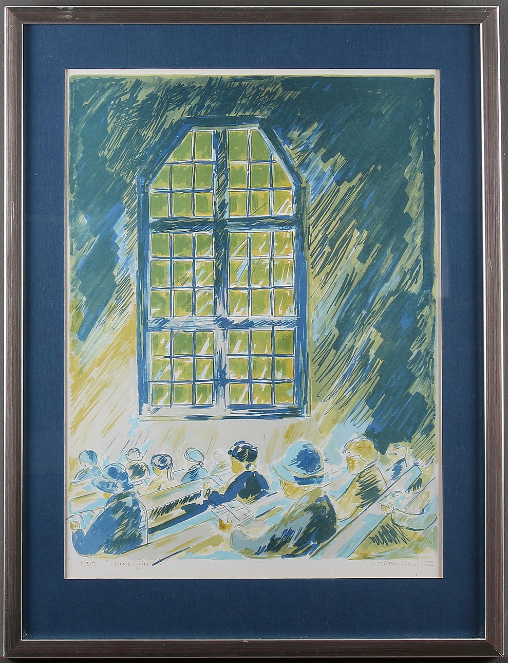 EINAR WENNBERG. "Gudstjänst", litografi, signerad. 18/300, daterad 1982.