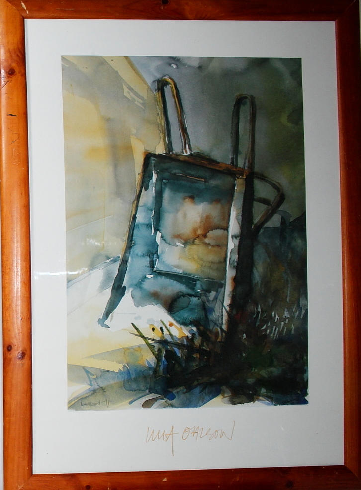 ULLA OHLSON. tryck, skottkärra, signerad daterad 91.