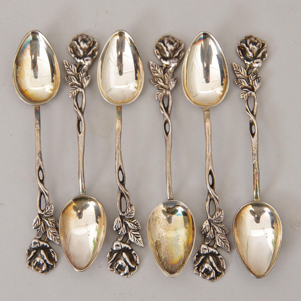 KAFFESKEDAR, 6 stycken, "Rosen", silver.