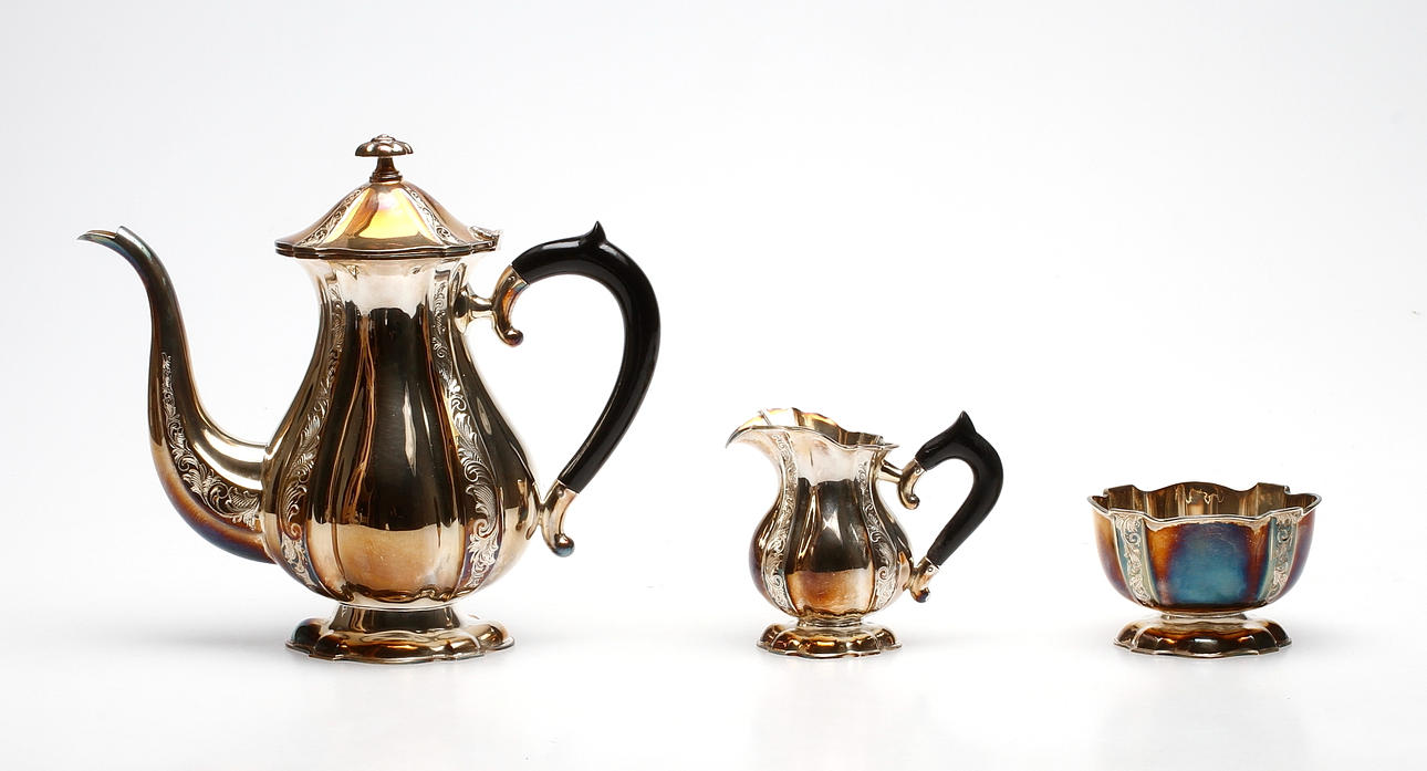 KAFFESERVIS, 3 delar, silver, vikt ca 833 gram.