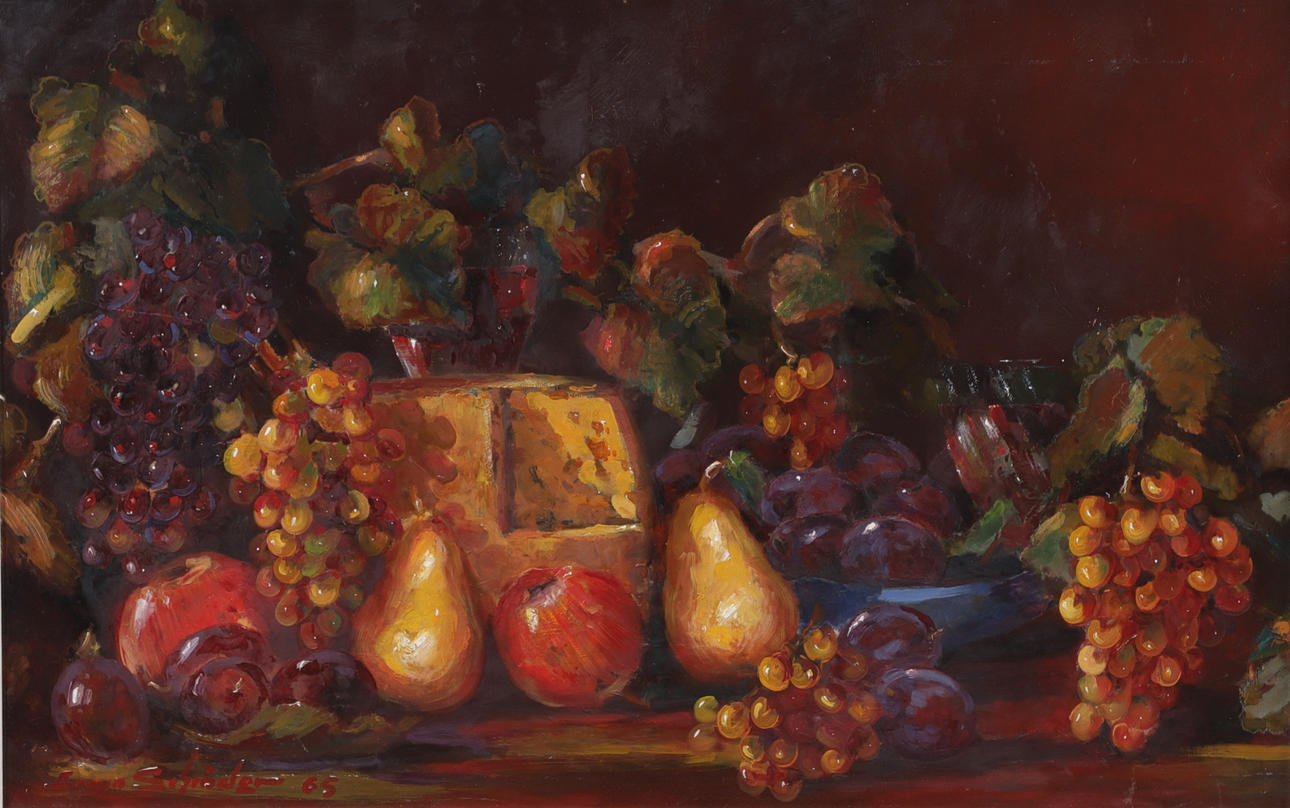 ERWIN SCHRÖDER. Still life, oil on Board, signed and dated 65.