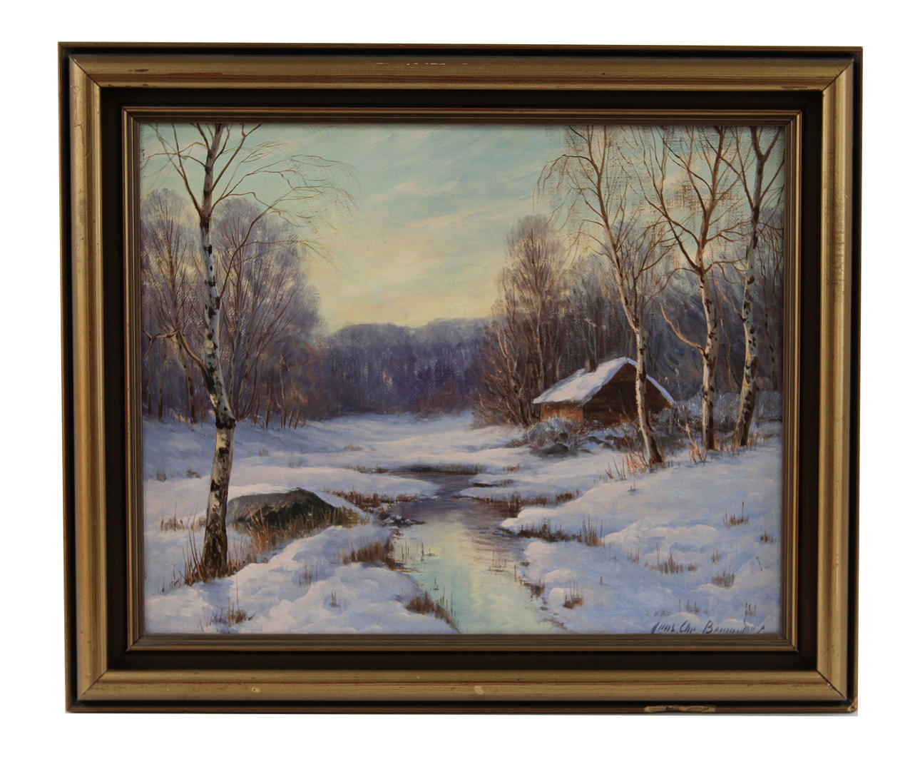 JENS CHRISTIAN BENNEDSEN. Olja på duk. Vinterbild, signerad.