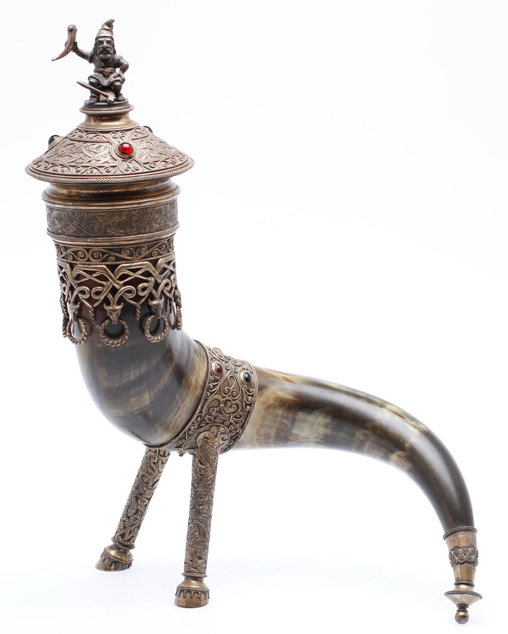 DRYCKESHORN, silver/horn, Samuel Pettersson, Linköping 1884.